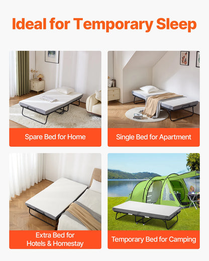 SucceBuy Rollaway Bed 38 in x 75 in Folding Bed with 4 in Memory Foam Mattress Portable Twin Size Roll Away Bed for Adults Guest