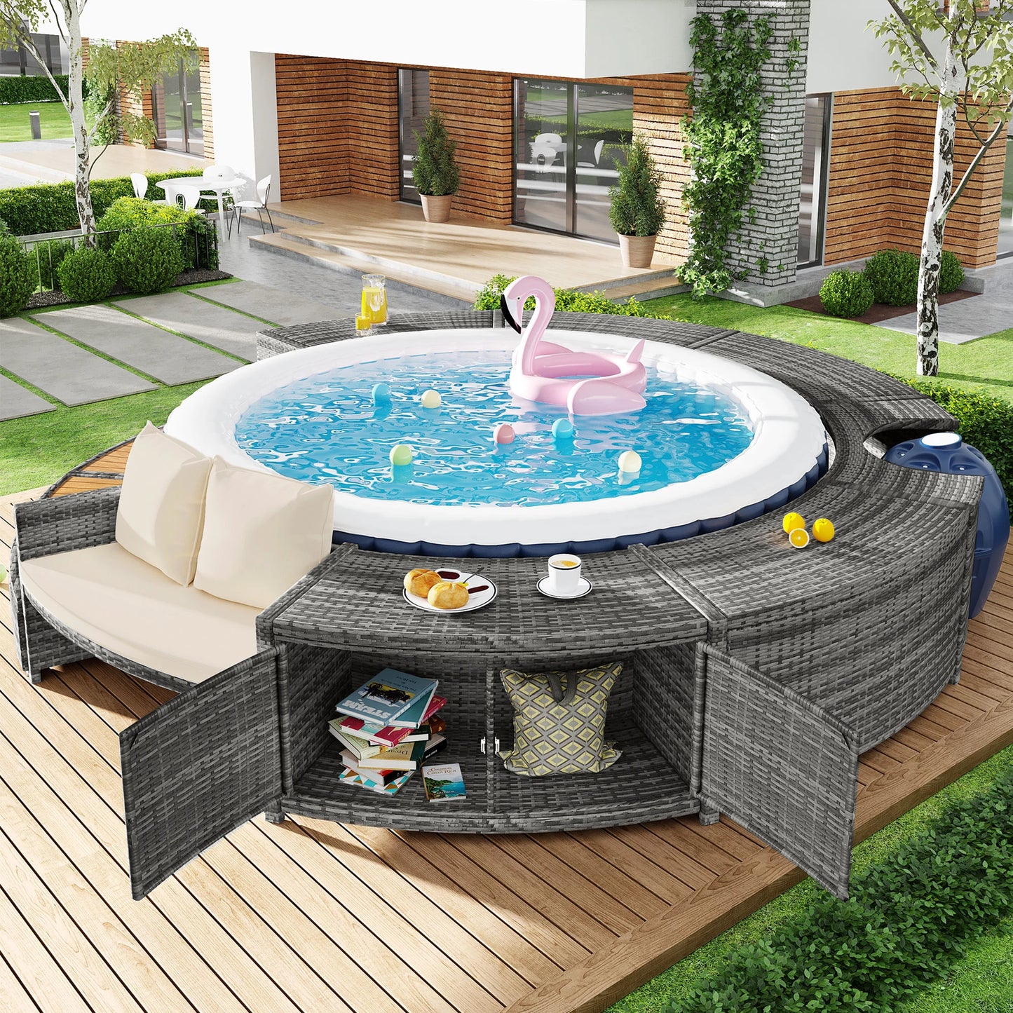 Ronde Tuinbank – Buitenlounge – Tuinmeubel – Loungeset – Zithoek – PE-Rattan – Weerbestendig