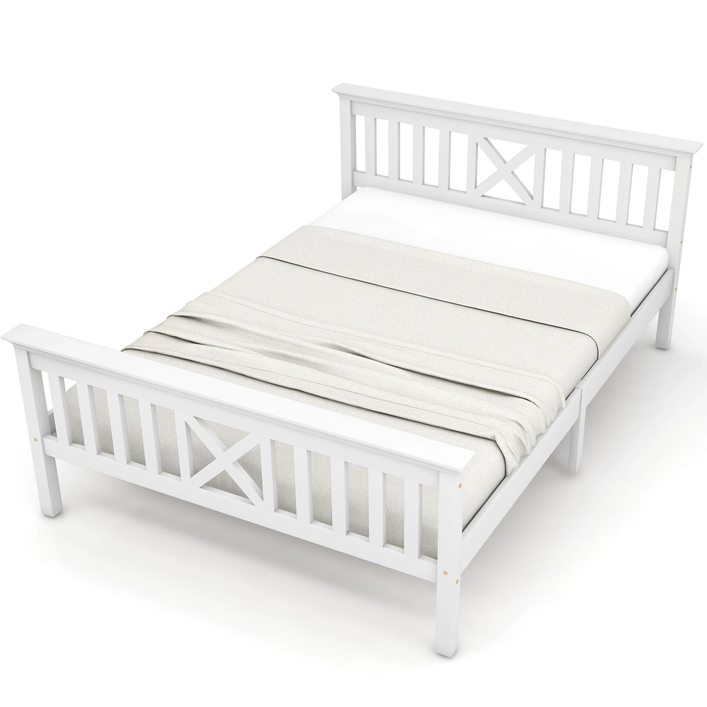Bedframe – Bed – Slaapbank – Slaapbed – X-Vormig Hoofdeinde – Massief Dennenhout – Met Lades