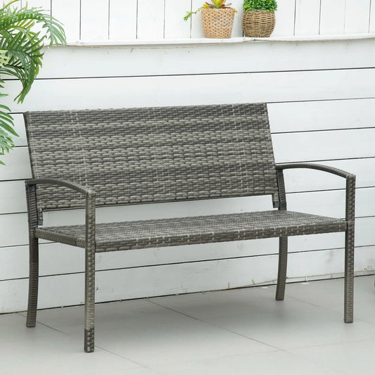 Tuinbank - Wicker Tuinbankje - Loungebank - Balkonset -  Weerbestendige PU Rotan Bank met Stalen Frame, Lichtgewicht en Geschikt voor Jaarlijks Buitengebruik - Enkelzijdig - Grijs - QUORE