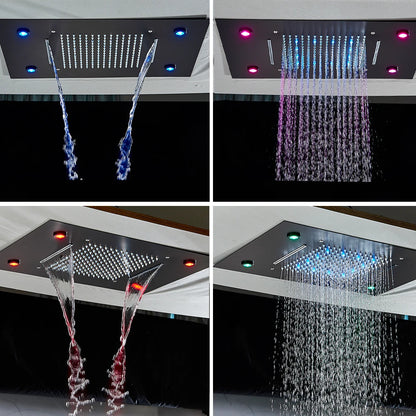 Douche - Regendouche - Douchewand - Douchekolom - Douchepanelen - LED Thermostatische Regendouche – Plafondmontage, Waterval & Afstandsbediening - Matte Zwart