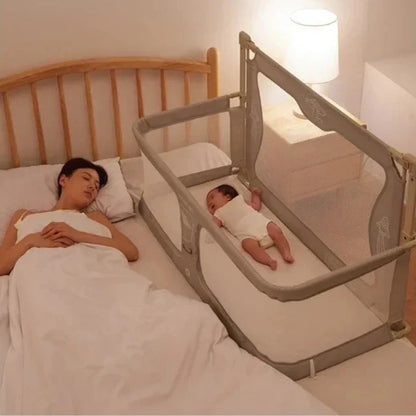 Babybed - Co-sleeper Wieg - Wieg - Dubbel Gebruik - Opvouwbaar - Ledikant - met Bedrand Bescherming - Zonder Klamboe - Beige - QUORE