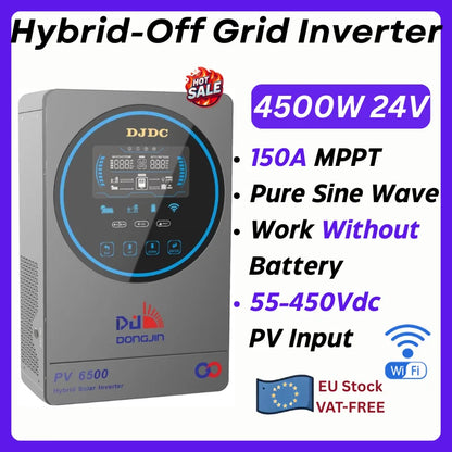 Zonne-omvormer – Solar Inverter – Hybride Omvormer – MPPT Laadregelaar – Pure Sinus Omvormer – 4500W Vermogen – 24V Met Wifi Monitoring