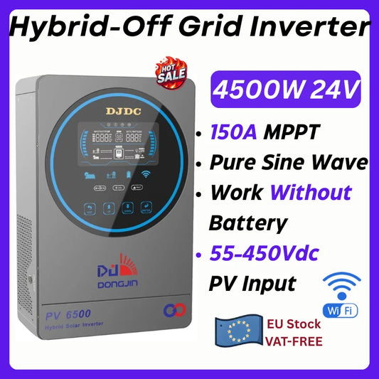 Zonne-omvormer – Solar Inverter – Hybride Omvormer – MPPT Laadregelaar – Pure Sinus Omvormer – 4500W Vermogen – 24V Met Wifi Monitoring