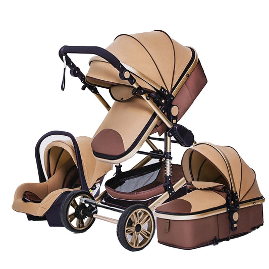 Stroller - Buggy - Folding Buggy - Buggy 3 in 1 Stroller - Foldable Stroller - Aluminum Frame - High-rise Stroller - for Newborn Baby Boomer - Brown