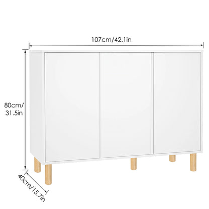 Witte Dressoirkast – Dressoir – Opbergkast – Buffetkast – Kastenmeubel – Met Verstelbare Planken – Handloos Druk-Open Deursysteem – 107x40x80 cm – Houten Poten