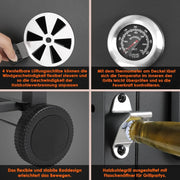 Charcoal BBQ Grill - Charcoal Barbeque - Barbeque - Smoker Barbeque - BBQ - with Handle and Folding Table - for Outdoor Patio, Garden and Backyard Grilling, Camping - Black