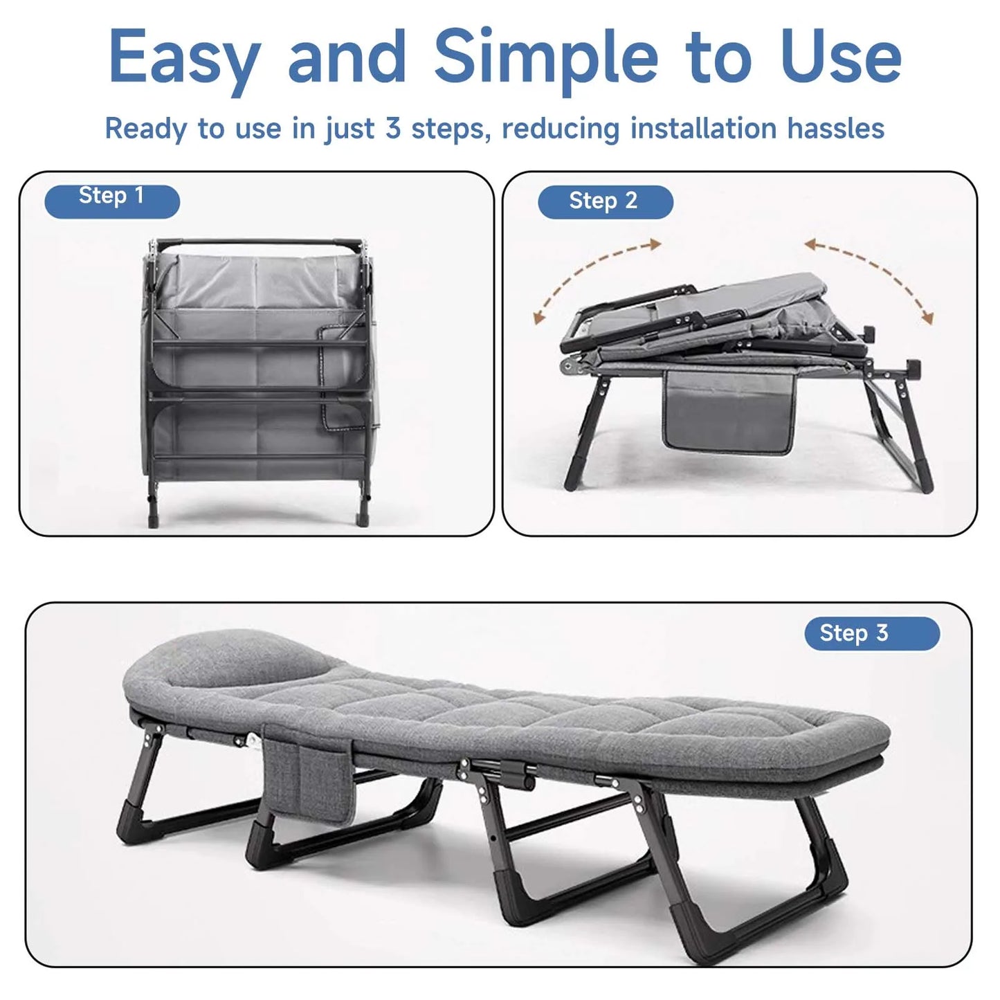 Outdoor Camping Vouwbed - Draagbare Lounge Chair met Verstelbare Rugleuning en Zacht Kussen - Multifunctioneel en Antislip - Gastbed voor Tuin en Kamperen