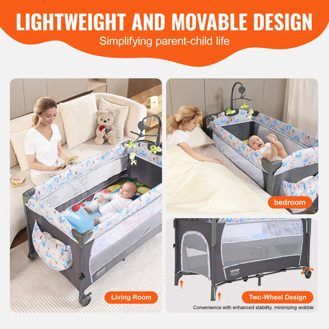 Babybedje - Baby Bassinet - Opvouwbaar Baby Bassinet - Babybed - Draagbaar Bassinet voor Baby - Gemakkelijk Opvouwbaar - Dubbellaags - Met Opbergmandje en Wielen