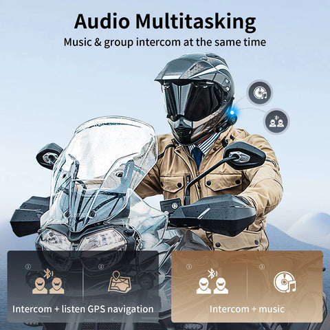 Motocycle Intercom - Helmet Intercom - Motorcycle Helmet Headset - Bluetooth Helmet Intercom - Helmet - Motorcycle Accessories - 10 Riders - 2000M - for Calling, Music Sharing, Dual Chip, FM Radio