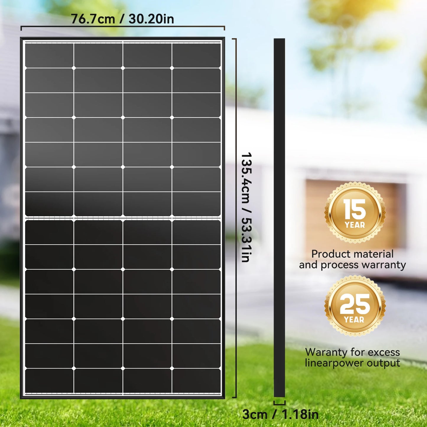 WERCHTAY 300W 10BB N-Type Solar Panel 25% Conversion Efficiency for Residential RV Roof Off Grid Solar Power Systems