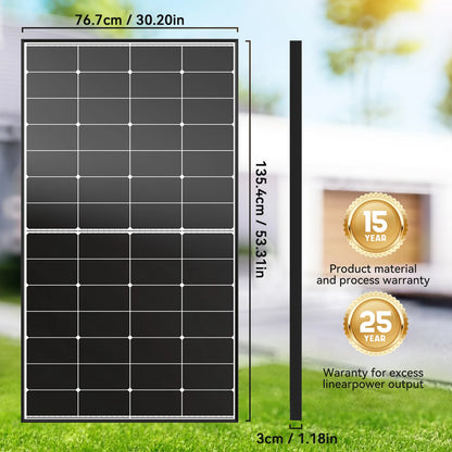 WERCHTAY 300W 10BB N-Type Solar Panel 25% Conversion Efficiency for Residential RV Roof Off Grid Solar Power Systems
