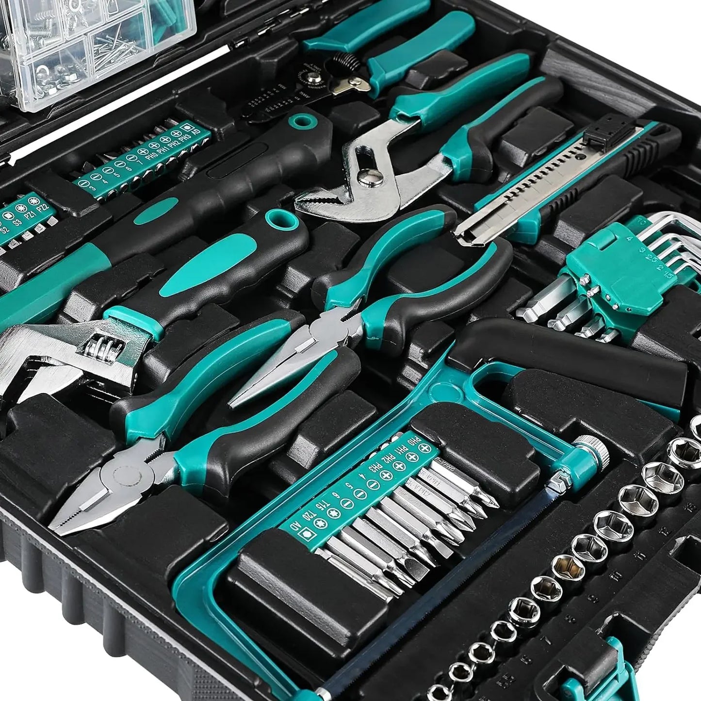 Gereedschap - Gereedschapset Automechanica - Hand Gereedschapsset - met Koffer - 198-Delige - voor Auto - Thuis - Garage - Motorfiets - Thuis Reparaties - Onderhoud - 44 x 34 x 4 cm - Turkoois