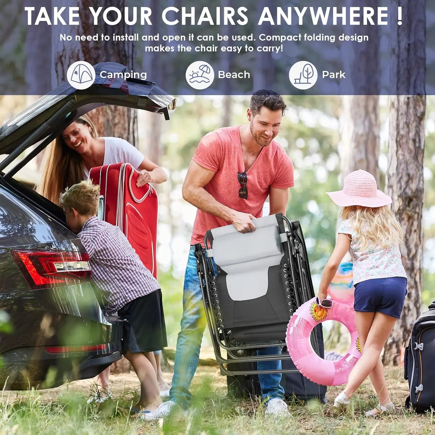 Ligstoel Tuin - Opvouwbare - Relaxstoel - Tuinstoel - Campingstoel - Draagvermogen 160kg - Verstelbare Rugleuning - en Voetensteun - 1 Stuk - Grijs