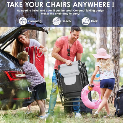 Ligstoel Tuin - Opvouwbare - Relaxstoel - Tuinstoel - Campingstoel - Draagvermogen 160kg - Verstelbare Rugleuning - en Voetensteun - 2 Stuk - Grijs