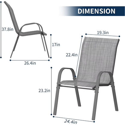 Tuinstoelen - Tuinstoel - Tuinmebeul - Set van 6 - Stoelen - Metalen - Stapelbare - Weerbestendige  - Ademend Textileen - Geschikt voor Terras - Balkon - Comfortabel - Ademend - Draagvermogen 150 kg - Grijs