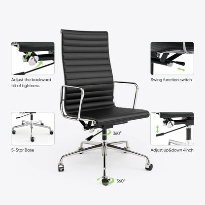 Bureaustoel Ergonomisch - Gaming Stoel - Executive Stoel - Stoelen - Kantoorstoel - Leren - Klassieke Lage Rug - Armleuningen - Verstelbare - 360° Draaifunctie - met Wielen - 1 Stuk - Wit