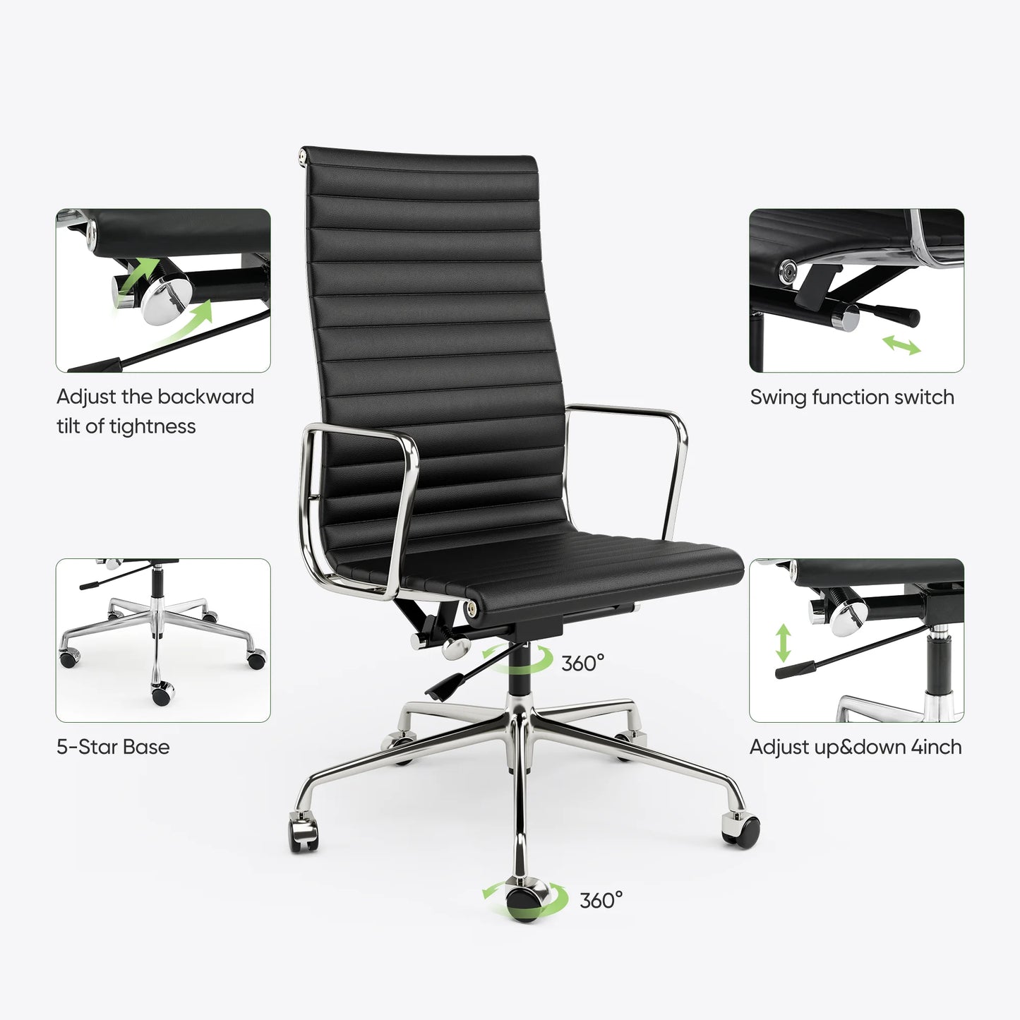 Bureaustoel Ergonomisch - Gaming Stoel - Executive Stoel - Stoelen - Kantoorstoel - Leren - Klassieke Lage Rug - Armleuningen - Verstelbare - 360° Draaifunctie - met Wielen - 1 Stuk - Bruin