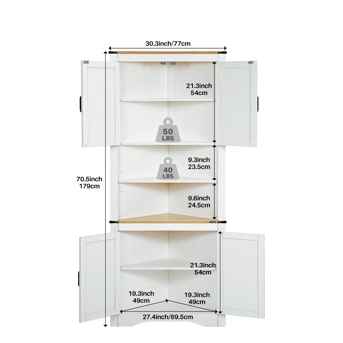 Hoekkast – Hoekmeubel – Opbergkast – Vitrinekast – Verstelbare Planken – Waterbestendig – Antikantel Veiligheid - 70 x 36 x 179 cm - Wit