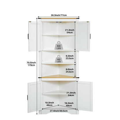 Hoekkast – Hoekmeubel – Opbergkast – Vitrinekast – Verstelbare Planken – Waterbestendig – Antikantel Veiligheid - 70 x 36 x 179 cm - Wit