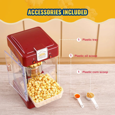 Popcorn Machine - Popcorn Popper Machine - Tafelblad - 300W - 110V/220V - 2,5 Oz - Rood