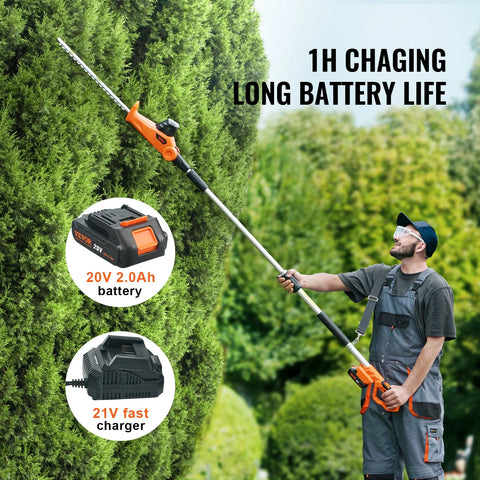 Vevor - Branch trimmer - Hedge trimmer - Cordless hedge trimmer - 20V - 74"-94" telescopic design for high branches - 18 inch double edge steel blade - Orange