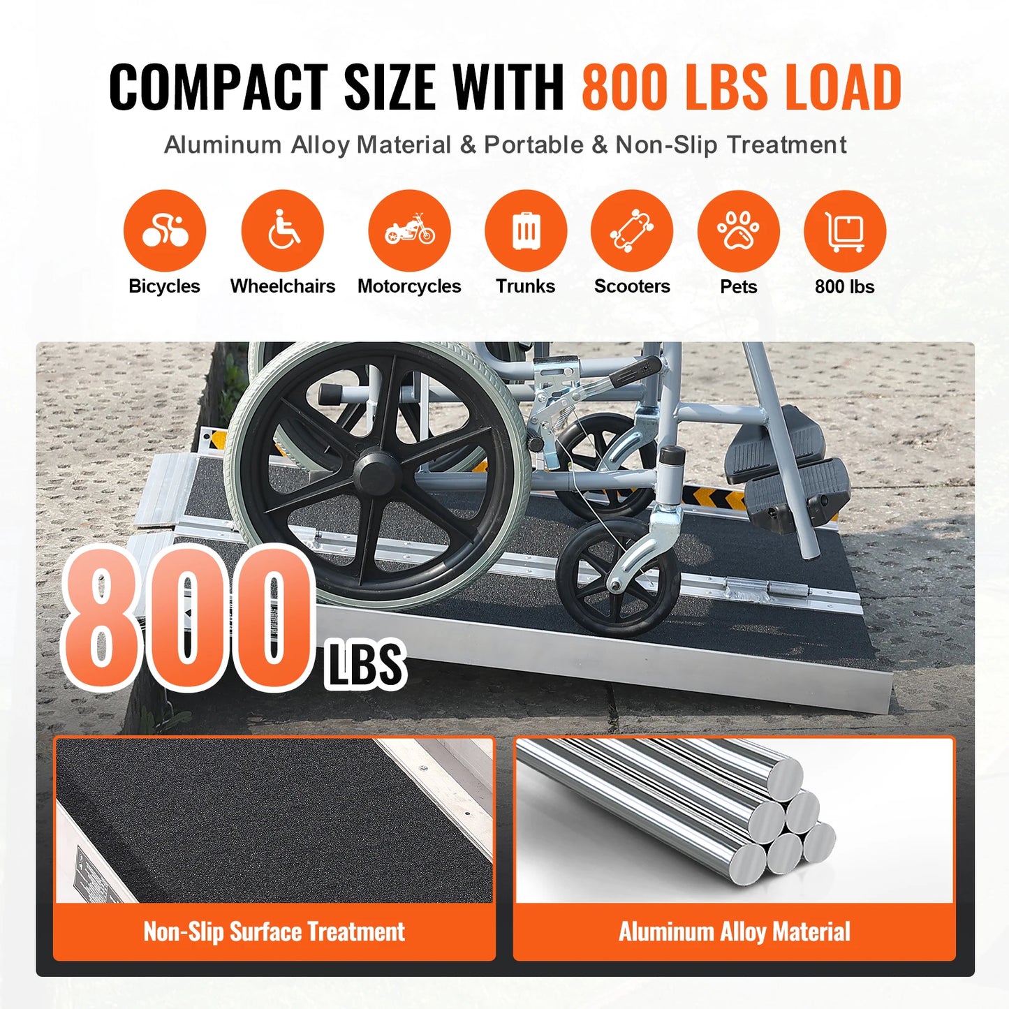 Rolstoelhelling - Drempelhulp - Drempelhulp Rubber - Oprijplaat - Drempelhulpen - Opvouwbare - 96inch - Antislip & Draagbaar - 800lbs Draagkracht - Mobiele Oplossing - Voor Scooters & Rollators