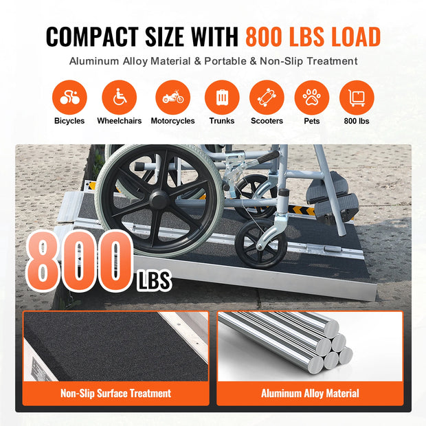 Rolstoelhelling - Drempelhulp - Oprijplaat - Drempelhulp Rubber - Drempelhulpen - 800 lbs draagvermogen - 48in - Draagbaar - Non-Slip Aluminium Opvouwbare Drempel