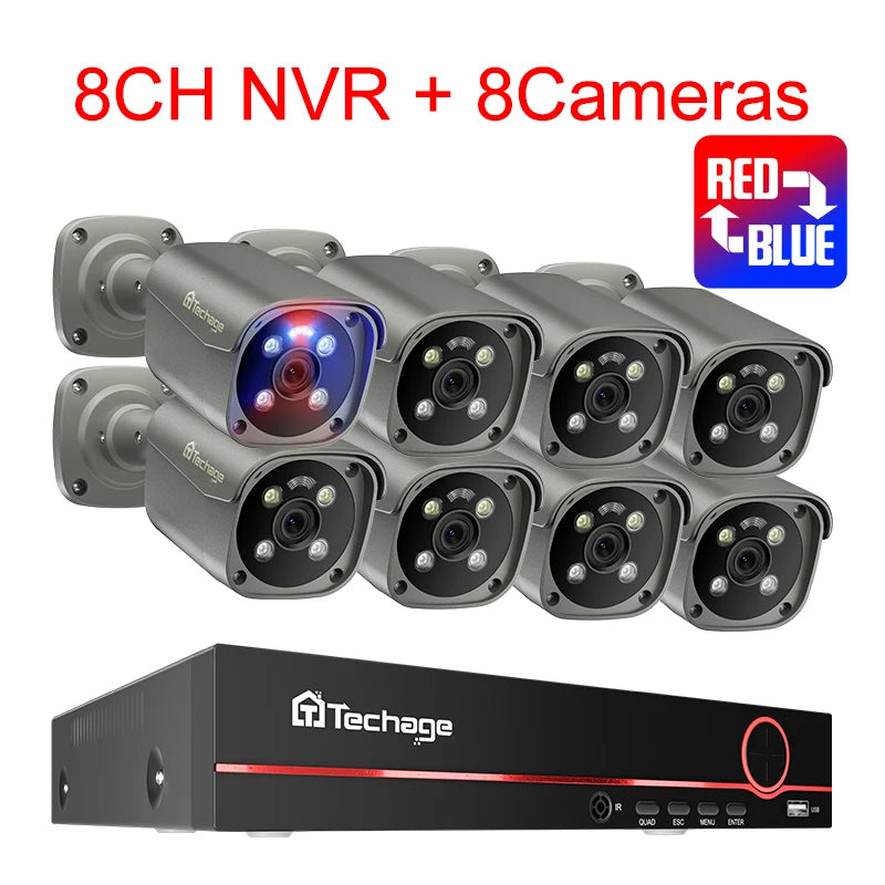 Beveiligingscamera – Camerabewaking – Buitencamera – IP-camera – CCTV-systeem – 8 Kanaals 4K Ultra HD – Tweeweg Audio en Kleurrijk Nachtzicht