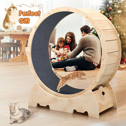 Katten Loopwiel - Looprad - Fitness - Stevig Hout - Stille Draaiende Dieren - 42,51inch - voor Grote Katten - Zware Binnen Rennwiel - met Anti-Slip Ontwerp - Geel