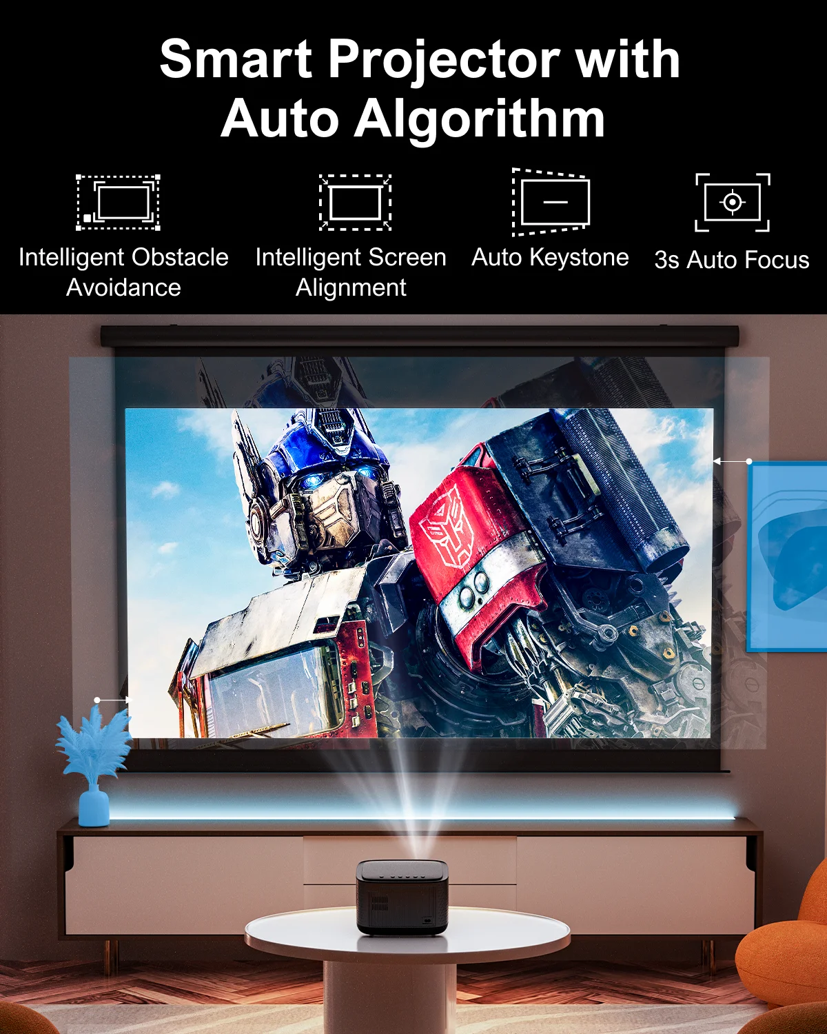 Mini Beamer - Projector - Digitale Beamer - Draagbaar - 1080P - Met Netflix - Autofocus - 26000LM - 4K Projector - Bluetooth Beamer - 700 ANSI - 110W - WiFi 5G - Android 9.0 system - Zwart