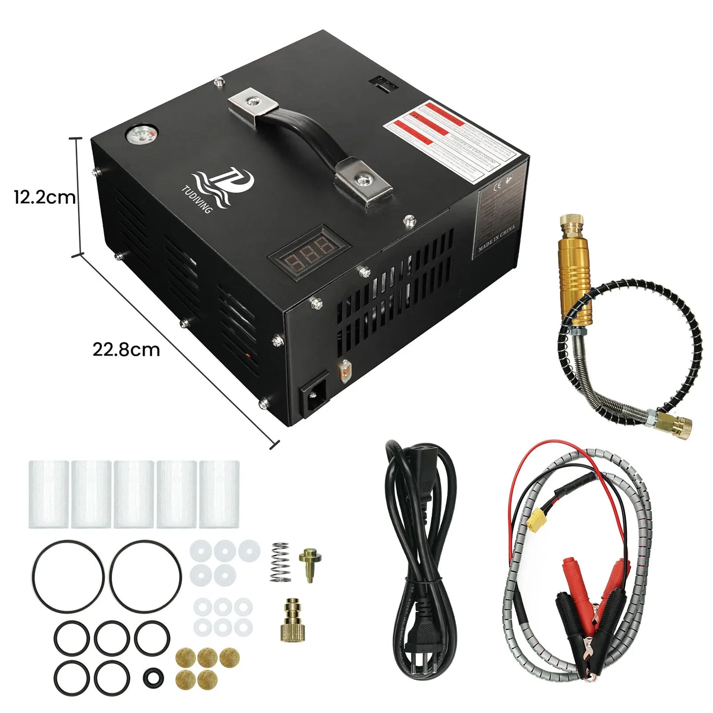 PCP Luchtcompressor – Duikcompressor – Luchtbuks Compressor – Paintball Compressor – Draagbaar – Olievrij – 300 Bar Vuldruk - QUORE