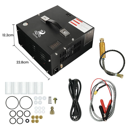 PCP Luchtcompressor – Duikcompressor – Luchtbuks Compressor – Paintball Compressor – Draagbaar – Olievrij – 300 Bar Vuldruk - QUORE