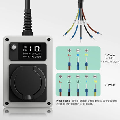 Mobiele Wallbox 11kW – Mobiele Lader – Elektrische Oplader – EV Laadstation – Type 2 Laadpunt – Met App – Open End Kabel – 16A 3-Fase – Weerbestendig IP65