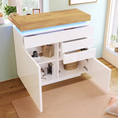 Ladekast – Ladenkast – Opbergkast – Kast – Kommode – Hoogglans – Verstelbare Legplanken – LED-Verlichting - QUORE