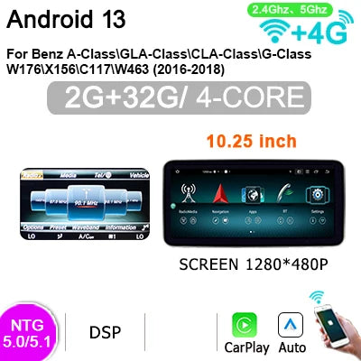 Carradio – Autoradio – Multimediasysteem – Navigatiesysteem – Carplay Radio – Draadloos CarPlay & Android 14 – 10,25/12,3 Inch Touchscreen