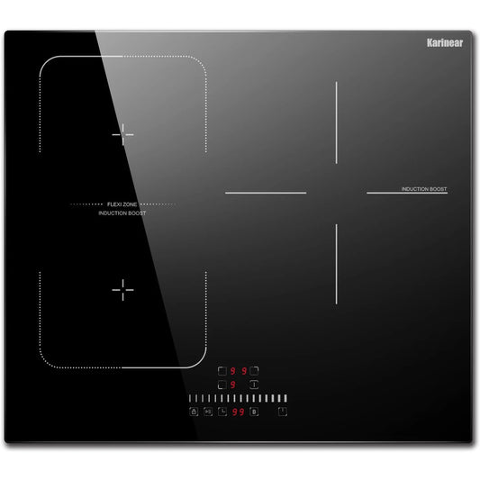 Induction hob - Induction Hob - Induction Cook Top - Induction Stove - Electric Burner - 3-burner with Flexzone - Touch Control - Timer - Boost - Safety Lock - 6800W - Black