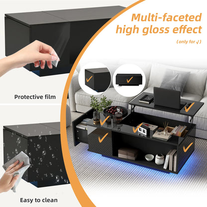 Salontafel – Koffietafel – Bijzettafel – Woonkamertafel – Tafel – Verstelbaar Hoogte – Met Verstelbare LED-verlichting en Opbergruimte – 100x50x40 cm - QUORE
