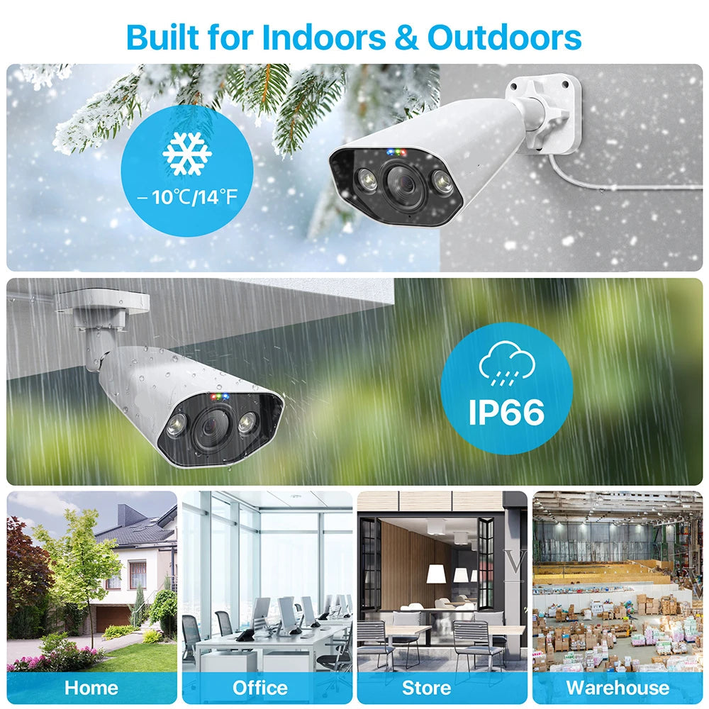 4K Beveiligingssysteem – IP Camera Systeem – Ultra HD Beveiliging – Nachtzicht Camera – PoE Installatie - 4 Stuks - 5MP camera – Ingebouwde HDD: 2T