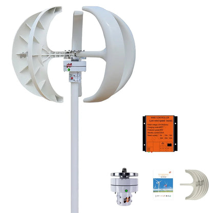 Windturbine - Windmolen - Windturbine Generator - Windenergie - Verticale As - 400W - 24V - met MPPT Controller - 5 Messen - Stille & Efficiënte Energieoplossing - voor Thuisgebruik en Off Grid Systemen - Wit