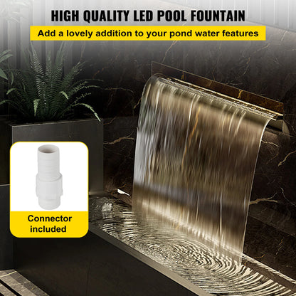 Waterval Fontein - Zwembad - Afstandsbediening - RVS - Waterval Overlaat - Kamerfontein  - Binnen & Buiten - met LED-verlichting - SW1500 LED Waterfall voor Zwembad of Tuin – Waterpartij met Kleurrijke LED-strip