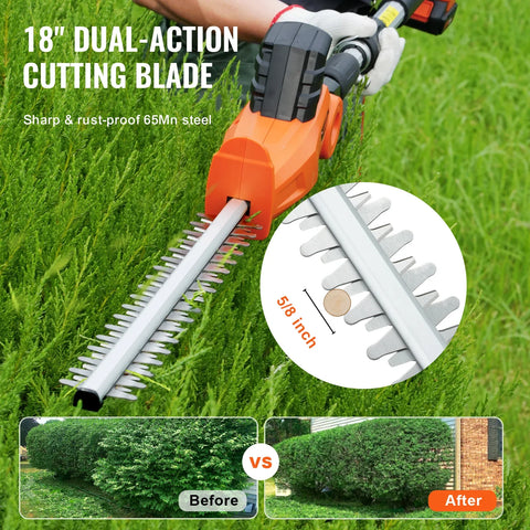 Vevor - Branch trimmer - Hedge trimmer - Cordless hedge trimmer - 20V - 74"-94" telescopic design for high branches - 18 inch double edge steel blade - Orange