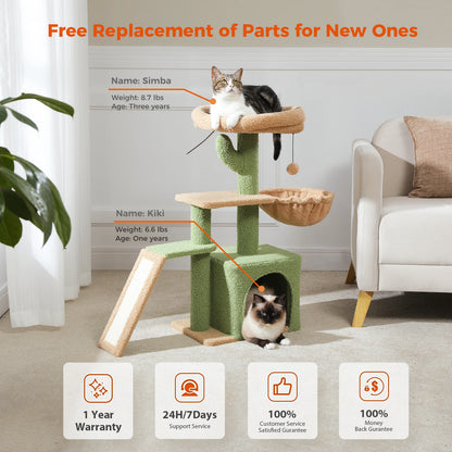 Kattenboom – met Bloem Ontwerp - Krabpaal - Stabiele Hangmat - Huis - Sisal Krabpalen - Verwijderbare Top Perch - Kat Condo - voor Kleine Binnenkatten - 80 cm - Zwart