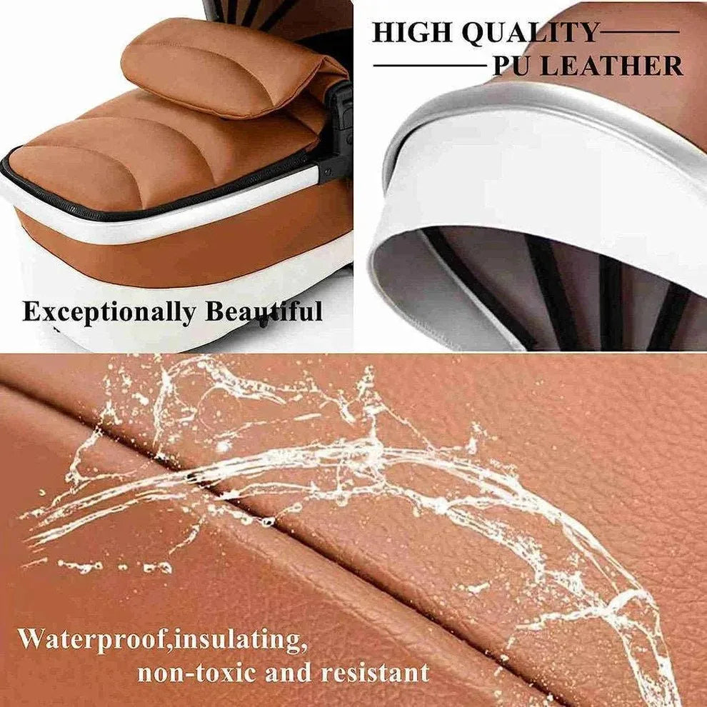 3 in 1 Baby Stroller with Leather Handle High Landscape Foldable Lightweight Pushchair Reclining Seat for Newborn to Toddler