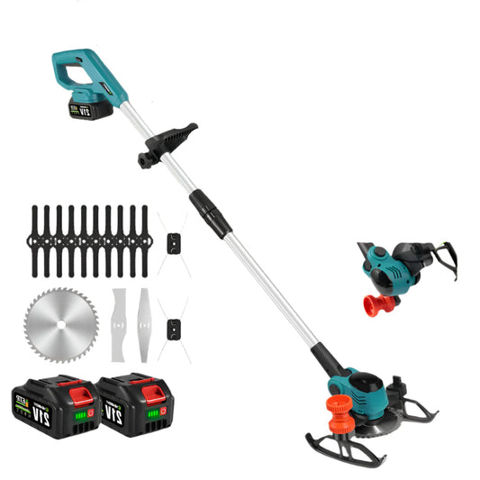 Handmaaier - Grasmaaier - Grastrimmer - Grasschaar - Grasmachine - 3000W - 6-Inch - Elektrische/Accu - Grastrimmer met 90° Verstelbare Kop – Tuingereedschap voor Precisiewerk - 21V/18V Compatibel - Inclusief 2x Accu - QUORE