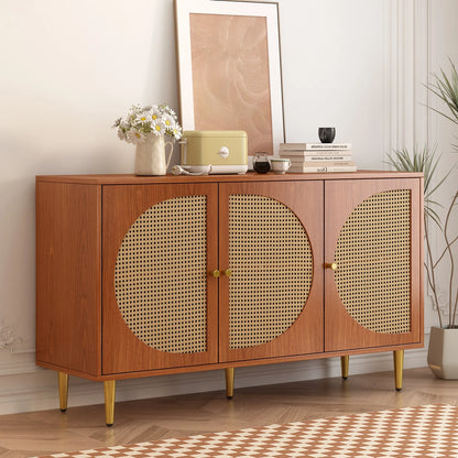 Sideboard with 3 rattan decorated doors chest of drawers Highboard with metal handles, for bedrooms & Living Rooms & Office - QUORE