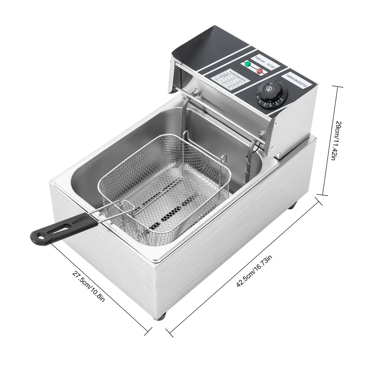 Friteuse - 6L – Frituurpannen - 2500W – Elektrische - RVS – Temperatuurregeling – Voor Thuis - en Horeca – Incl. Frituurmand - Lichtgrijs