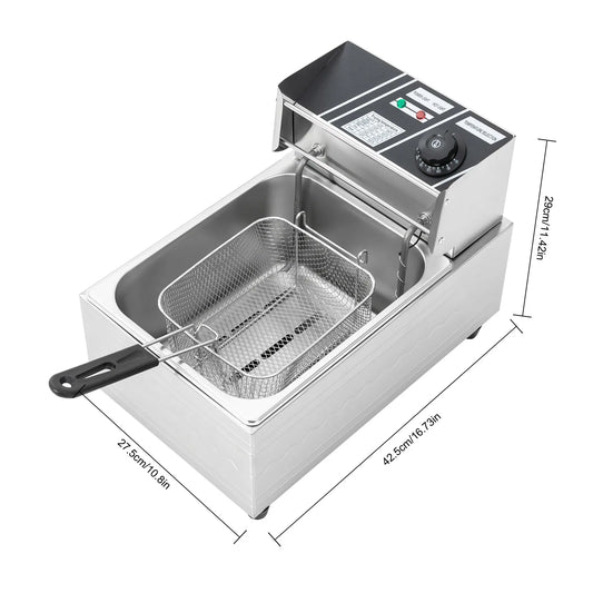 Friteuse - 6L – Frituurpannen - 2500W – Elektrische - RVS – Temperatuurregeling – Voor Thuis - en Horeca – Incl. Frituurmand - Lichtgrijs