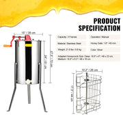 Honing - Imker - Honingcentrifuge - Handmatige honingcentrifuge - Honingcentrifuge - 3 frames roestvrij staal - Honingraat trommel spinner met deksel