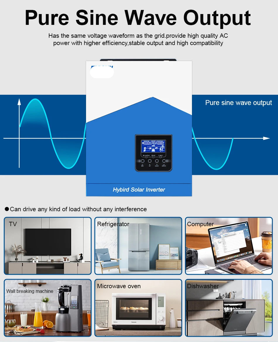 Hybride Omvormer Solar – Zonnepaneel Omvormer – Zonnestroom Omvormer – Solar Inverter – Energie Omvormer – MPPT Zonnepaneelregelaar – Pure Sinusuitgang 3000W